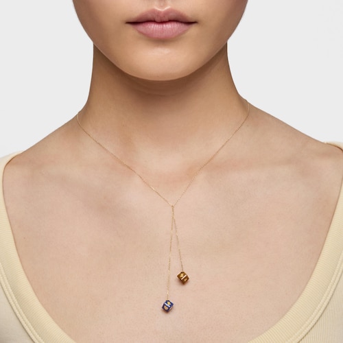 Colar em ouro de 14 K e pedras preciosas Cube