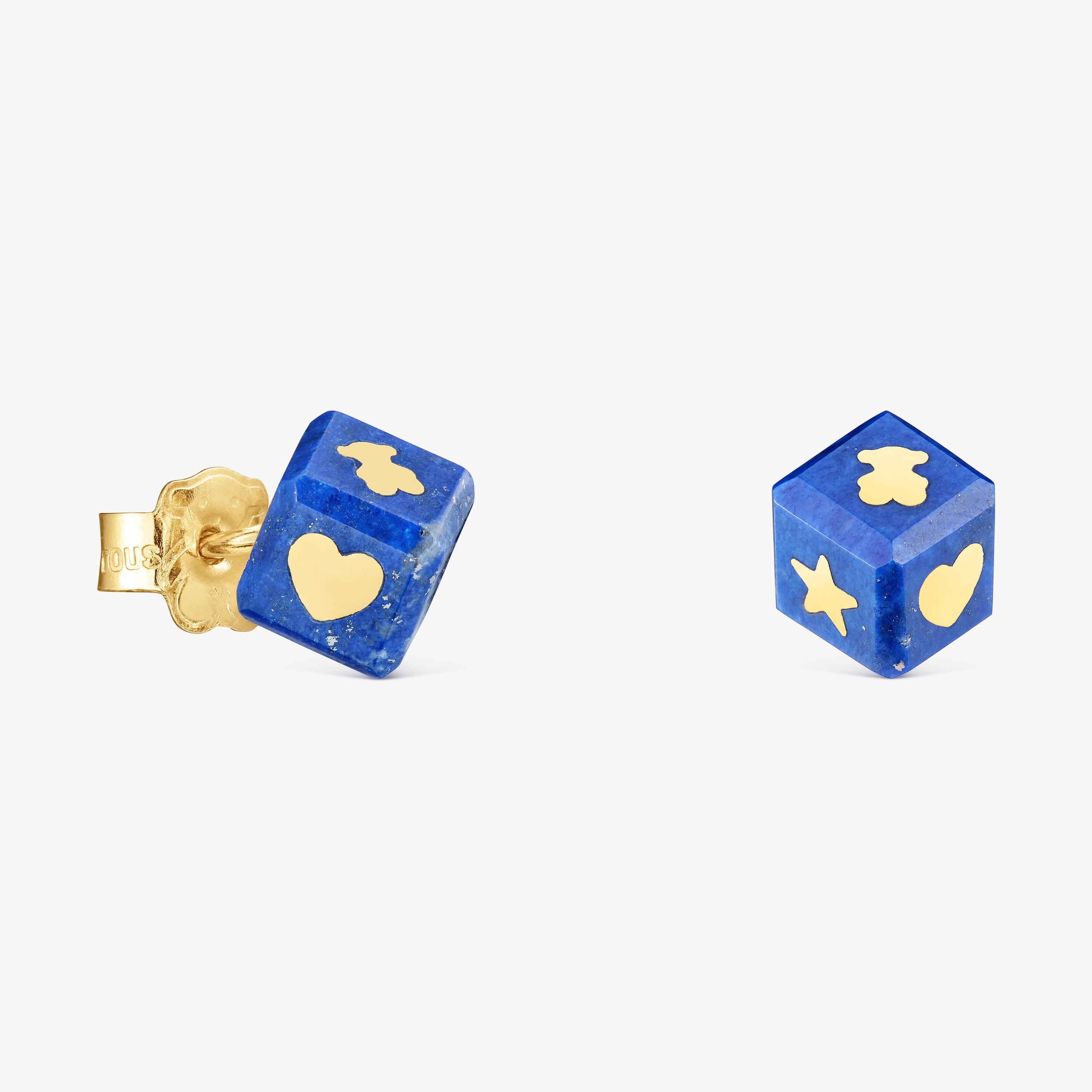 14K solid gold Earrings with lapis lazuli Cube