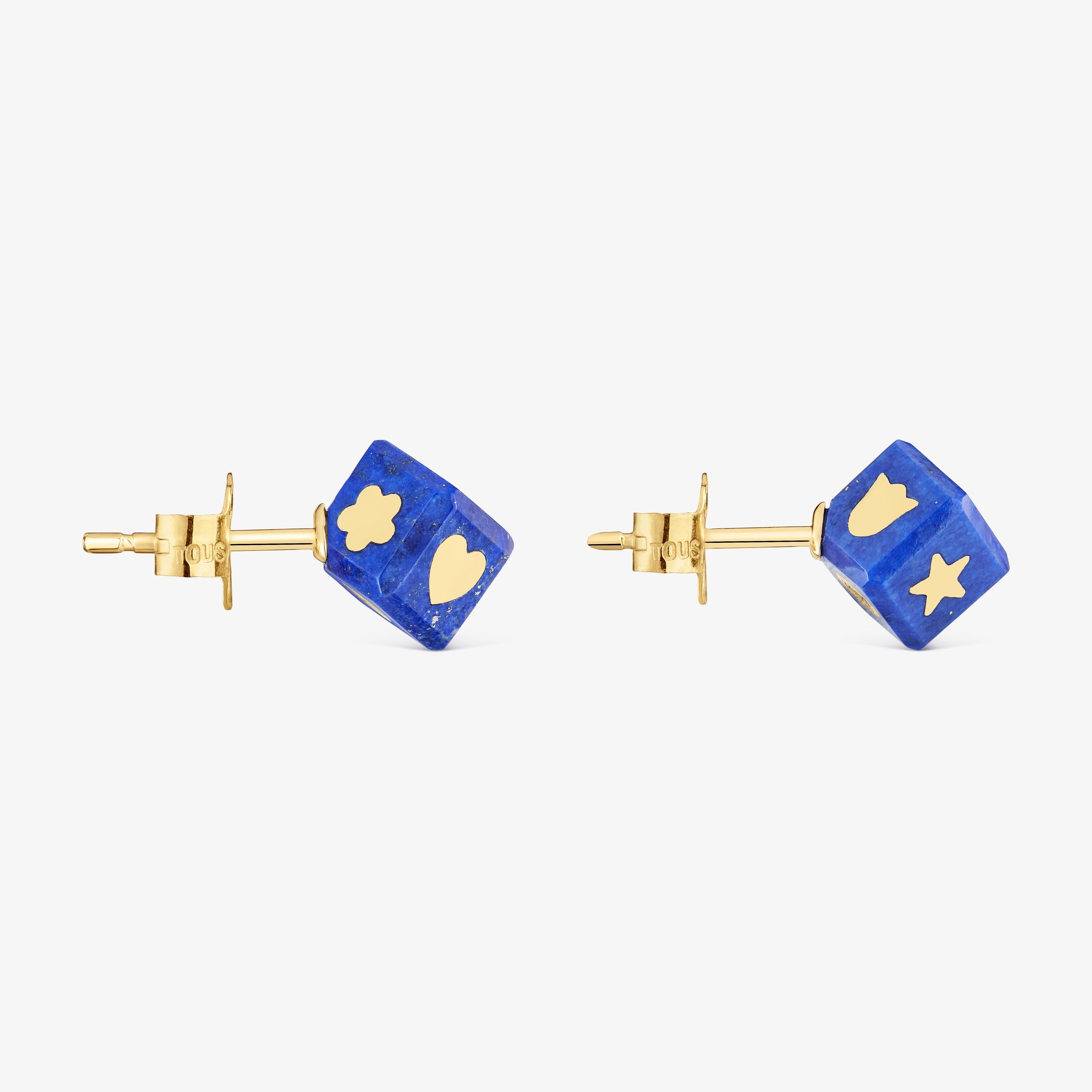 14K solid gold Earrings with lapis lazuli Cube