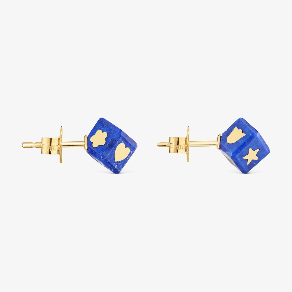 Pendientes de oro de 14&nbsp;kt y lapisl&aacute;zuli Cube