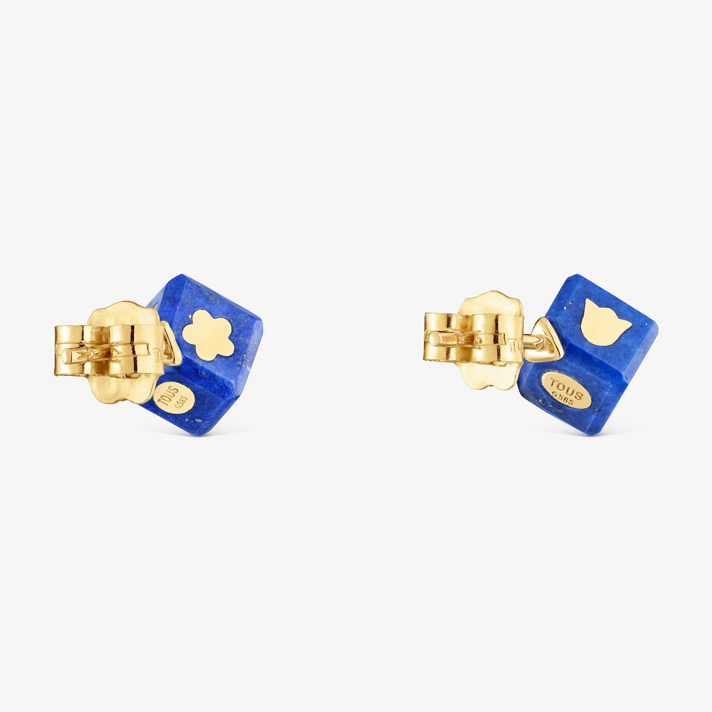 14K solid gold Earrings with lapis lazuli Cube