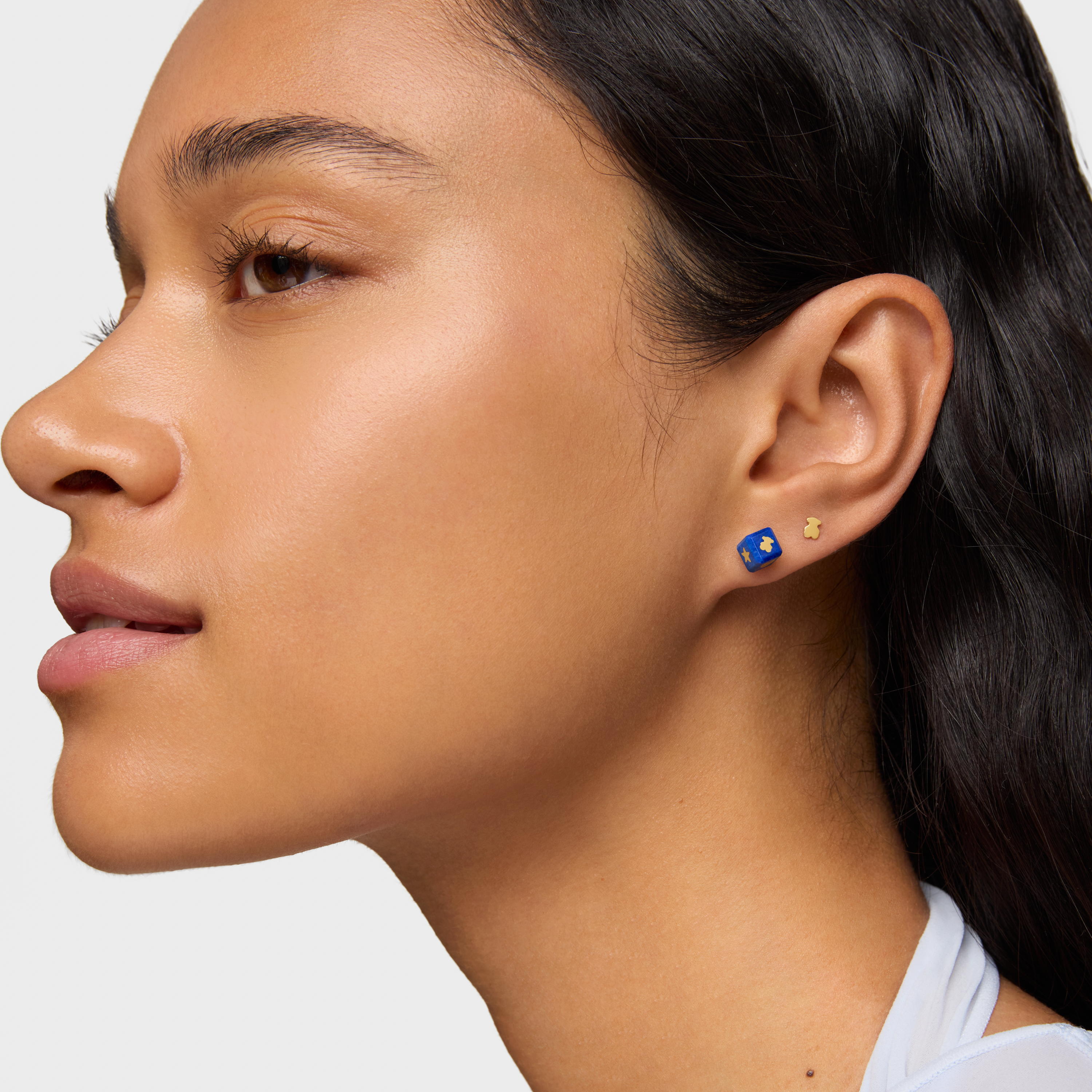 14K solid gold Earrings with lapis lazuli Cube