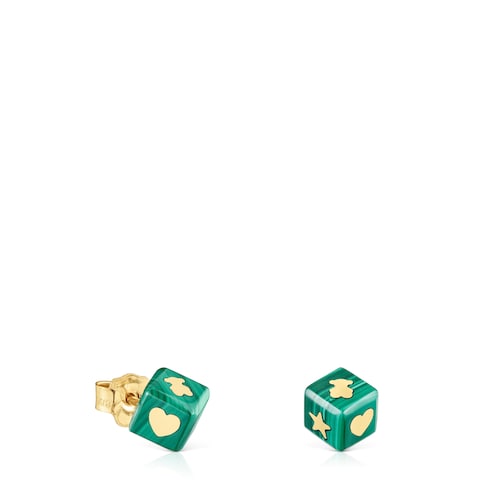 Pendientes de oro de 14 kt y malaquita Cube