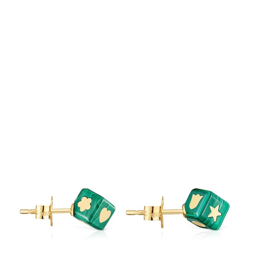 Pendientes de oro de 14 kt y malaquita Cube