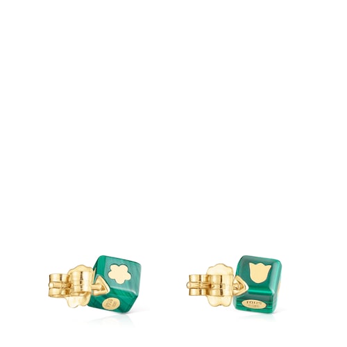 Pendientes de oro de 14 kt y malaquita Cube