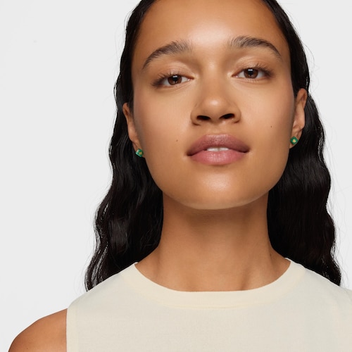 Pendientes de oro de 14 kt y malaquita Cube