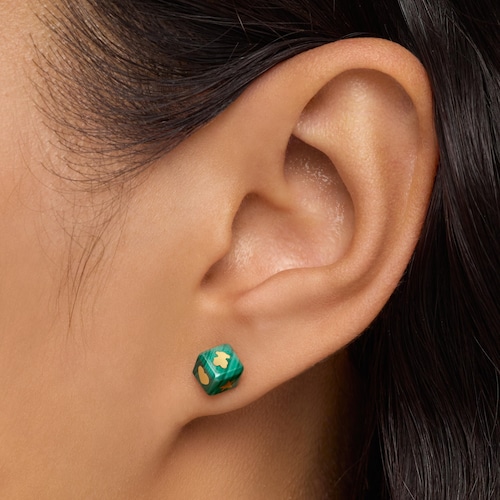Pendientes de oro de 14 kt y malaquita Cube