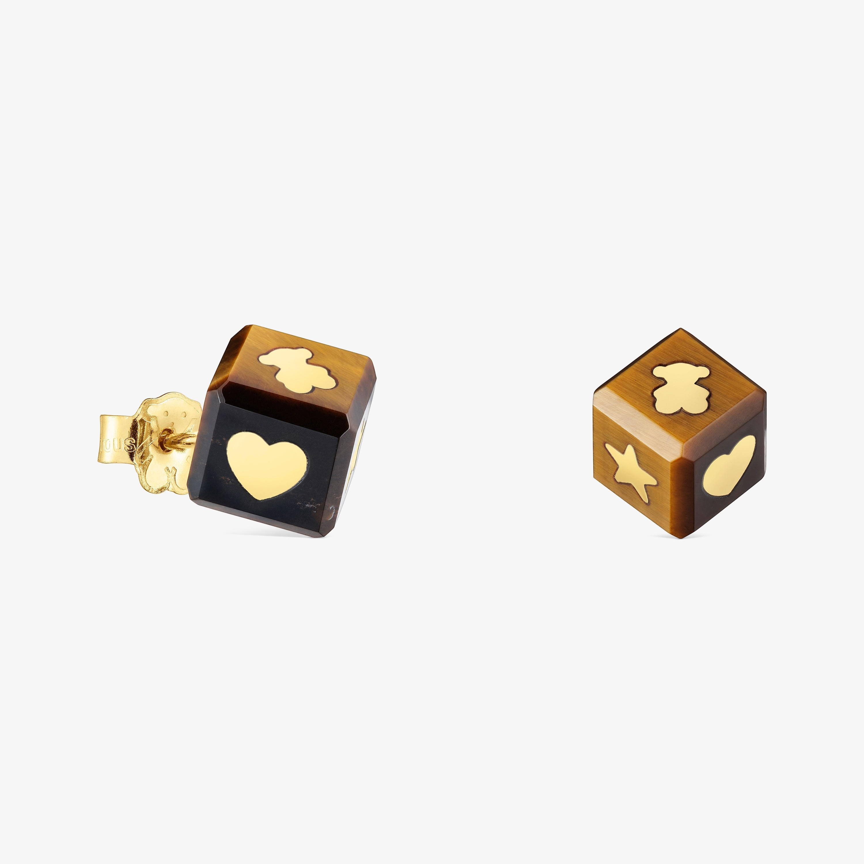 14K solid gold Earrings with tiger’s eye Cube