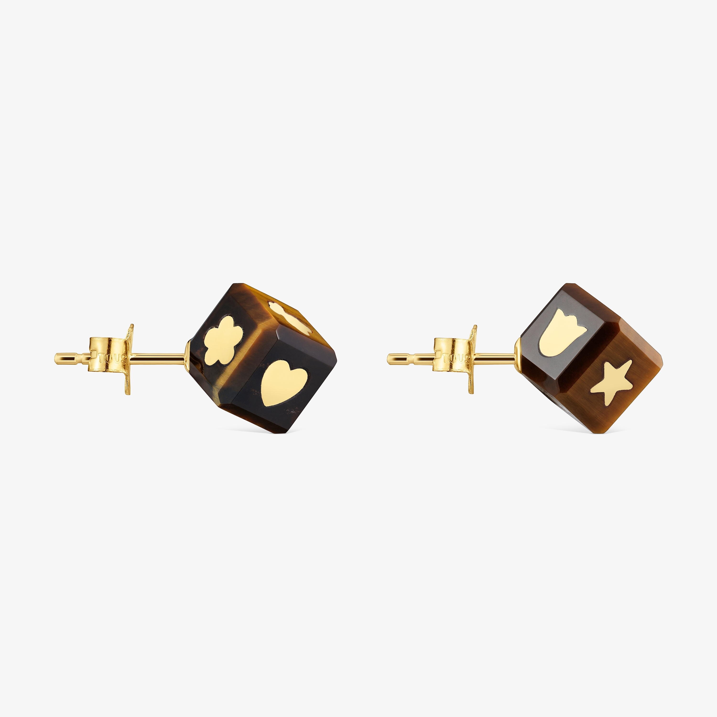 14K solid gold Earrings with tiger’s eye Cube