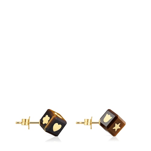 Pendientes de oro de 14 kt y ojo de tigre Cube