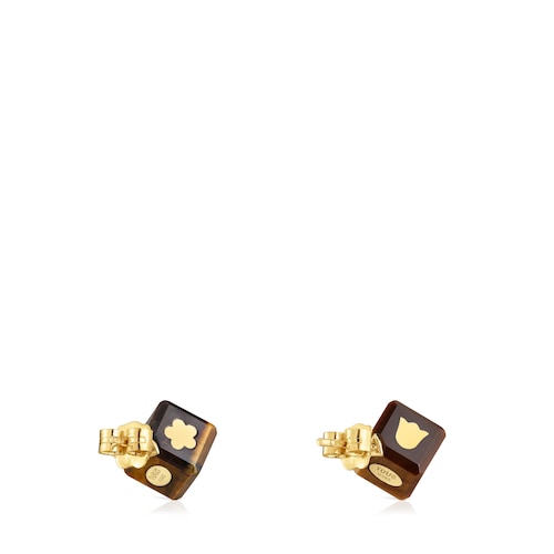 Pendientes de oro de 14 kt y ojo de tigre Cube