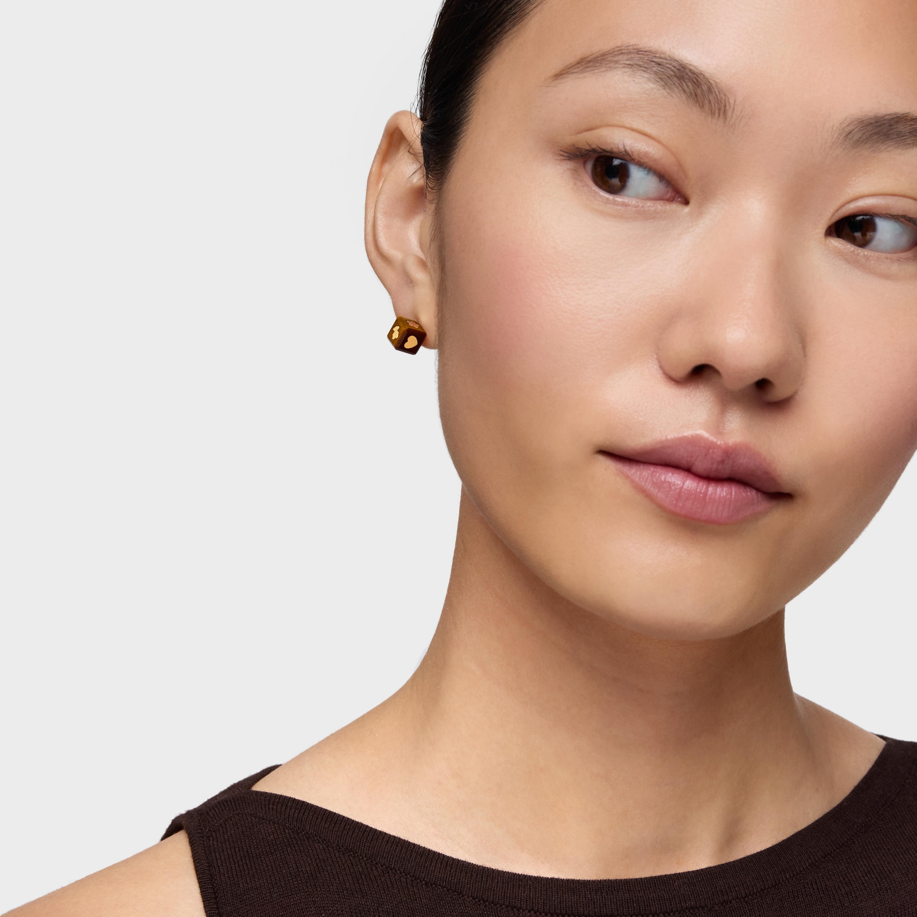 14K solid gold Earrings with tiger’s eye Cube