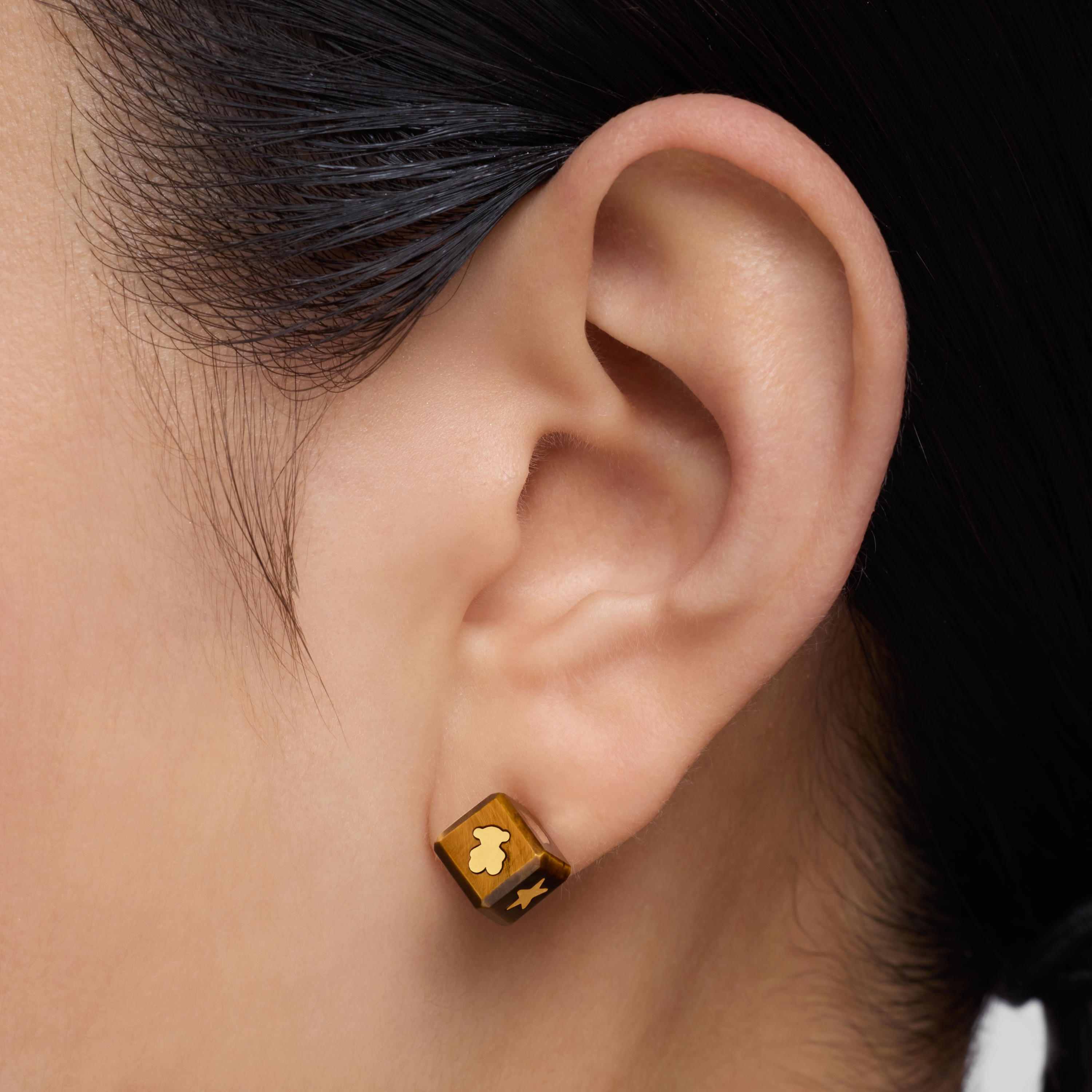 14K solid gold Earrings with tiger’s eye Cube