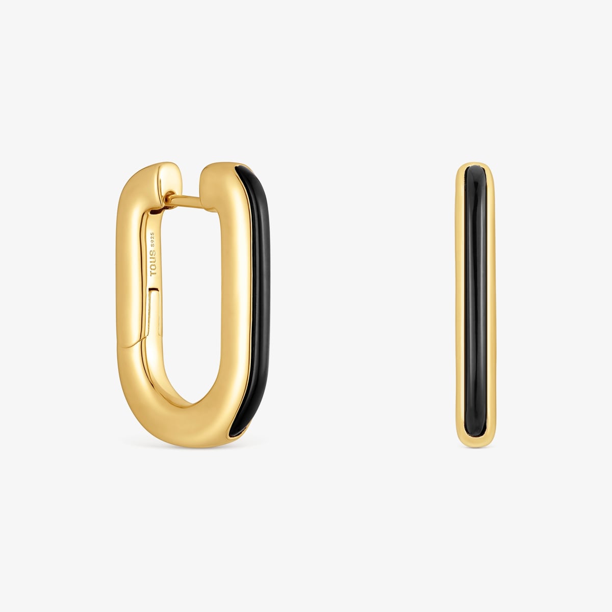 Tous - Pendientes De Aro Con Baño De Oro 18 Kt Sobre Plata Y Ónix Line - Negro