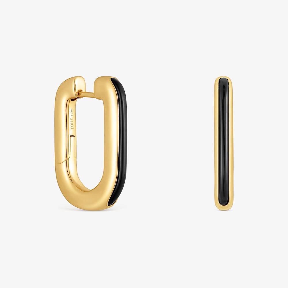 Hoop earrings with 18K gold vermeil and onyx Line