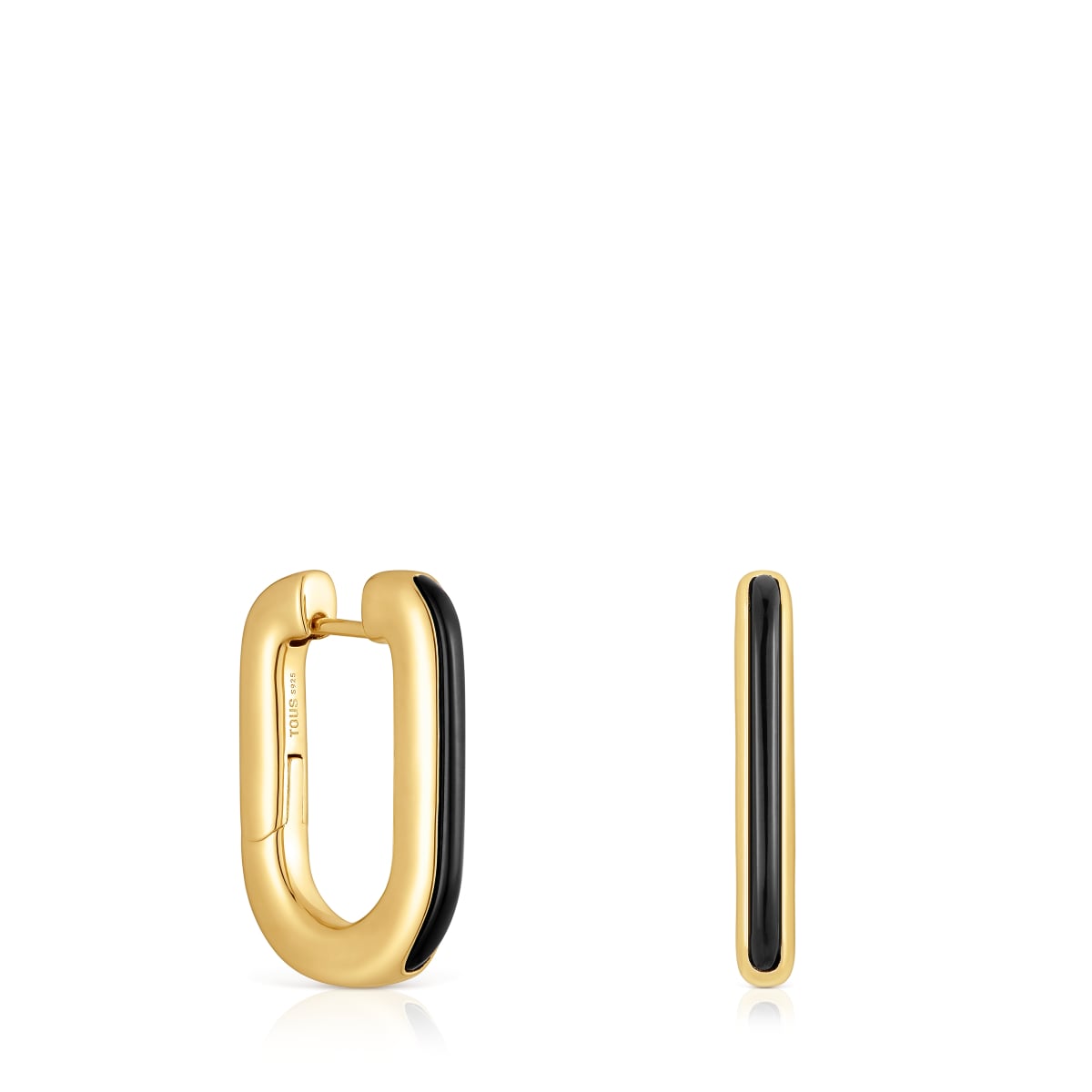 Tous - Pendientes De Aro Con Baño De Oro 18 Kt Sobre Plata Y Ónix Line - Dorado