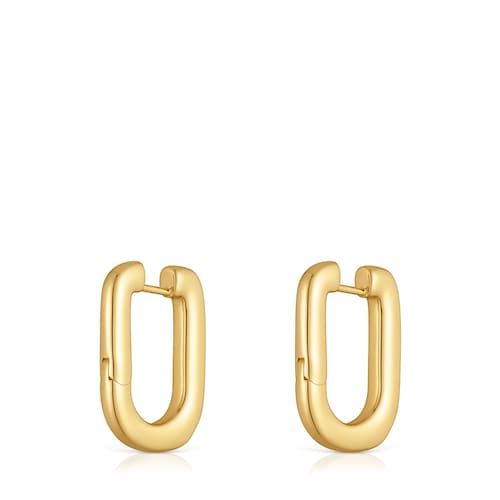 Pendientes de aro con baño de oro 18 kt sobre plata y ónix Line