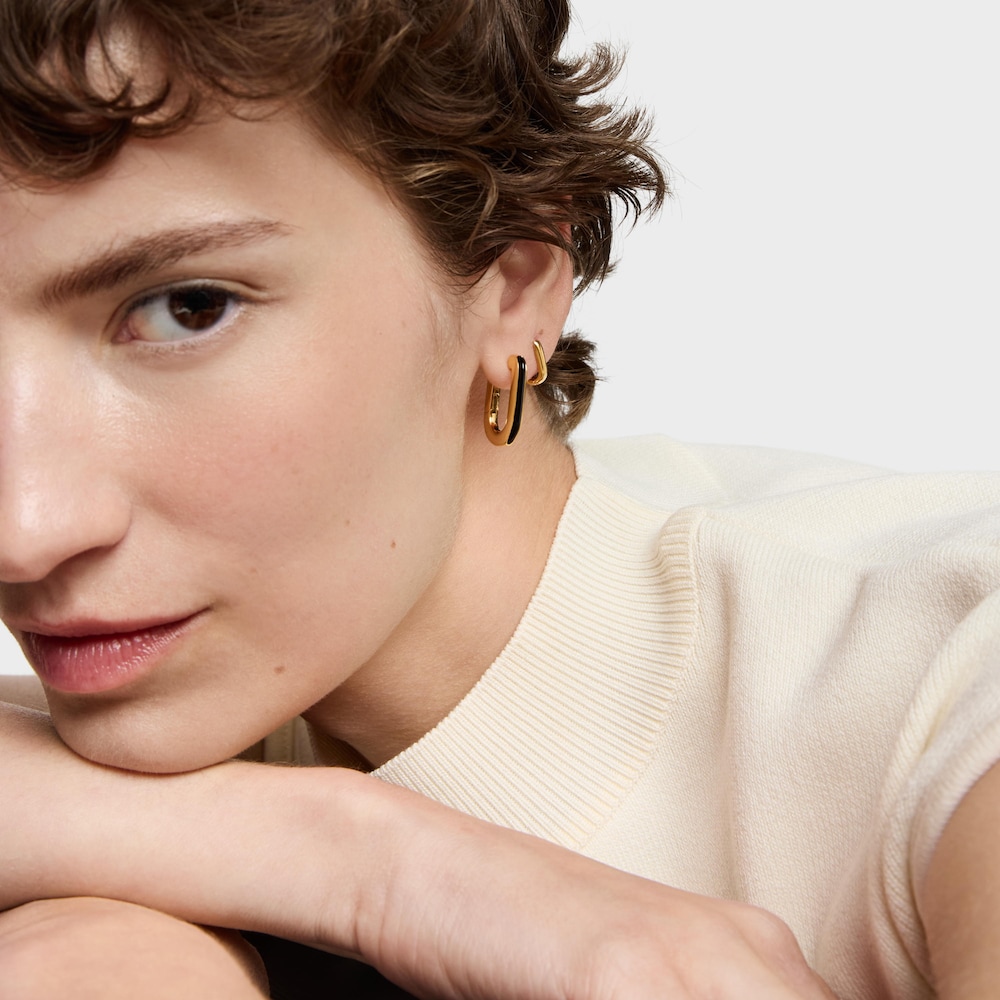 Hoop earrings with 18K gold vermeil and onyx Line