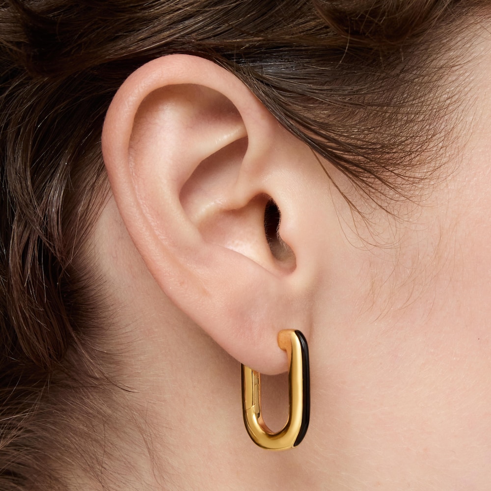Hoop earrings with 18K gold vermeil and onyx Line