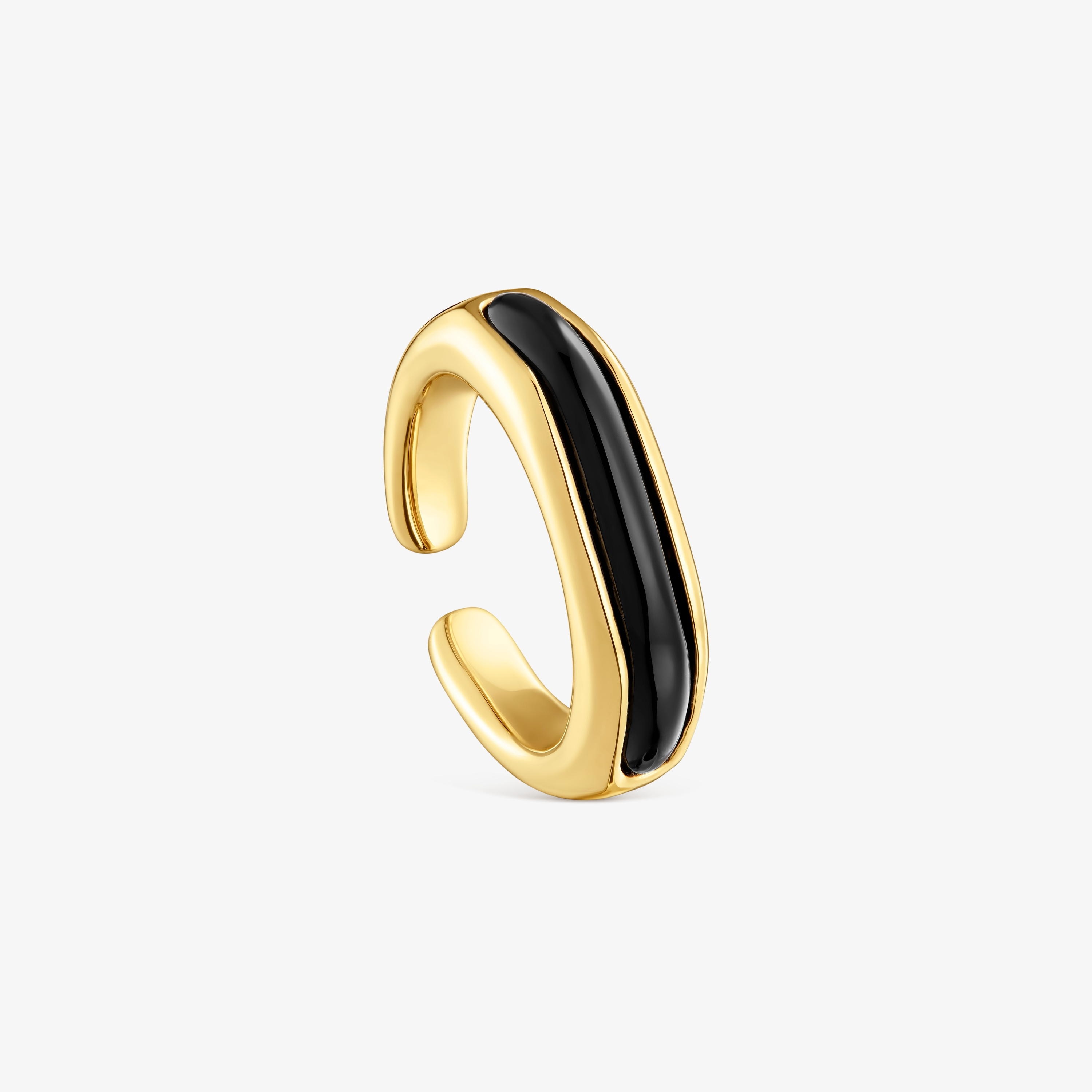 Open Ring with 18K gold vermeil and onyx Line