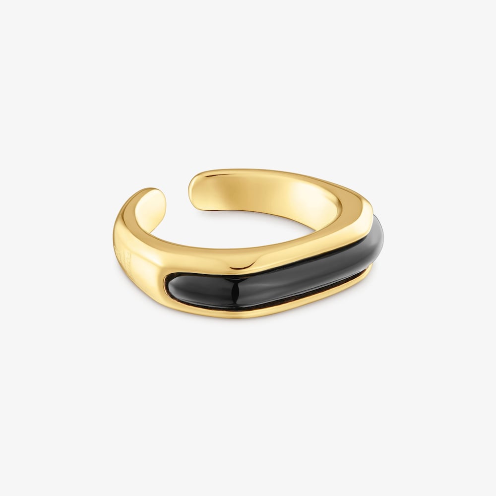 Otvoren&yacute; Prsteň s&nbsp;18&nbsp;kt pozl&aacute;ten&iacute;m na striebre a&nbsp;&oacute;nyxom Line