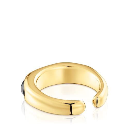 Anillo abierto con baño de oro 18 kt sobre plata y ónix Line