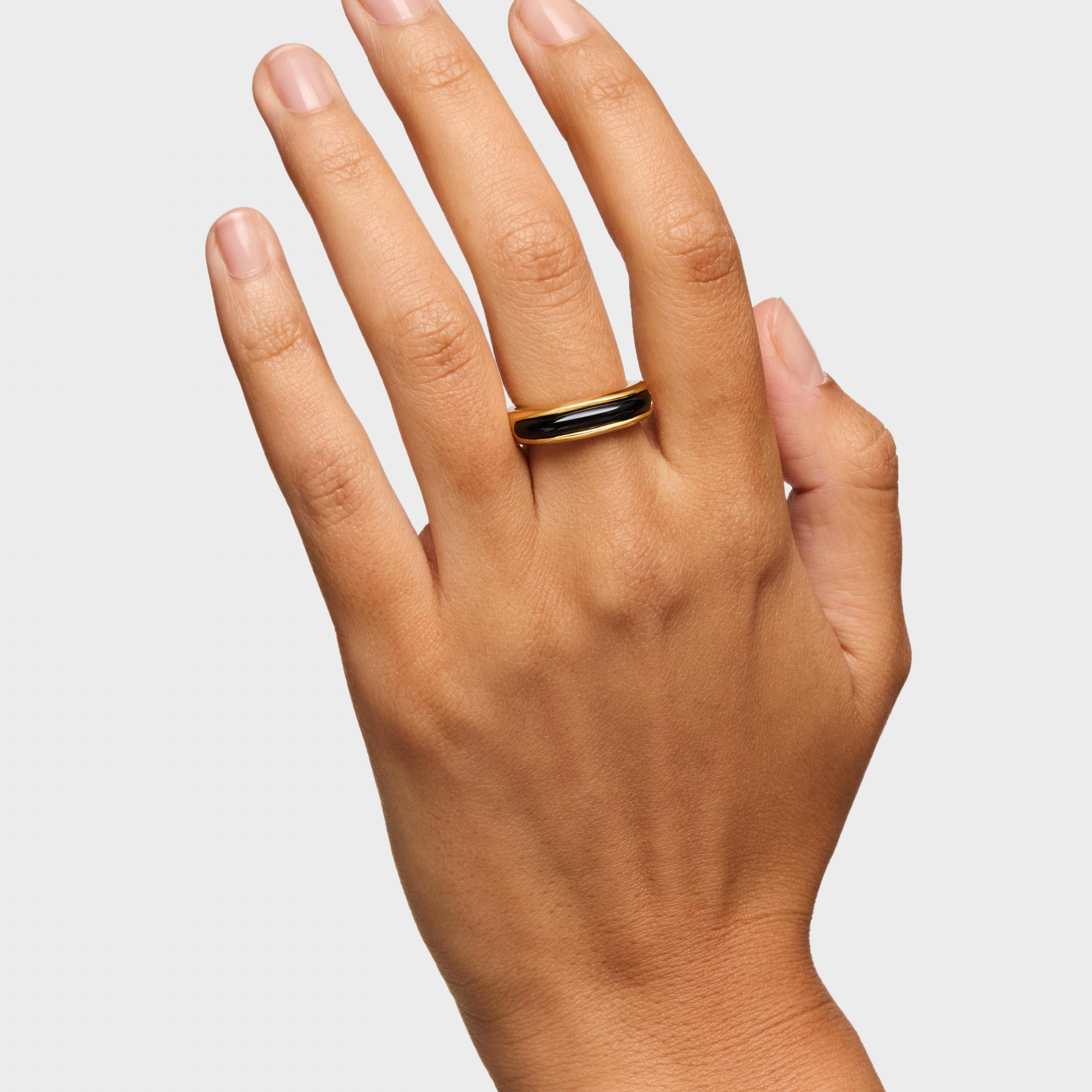 Open Ring with 18K gold vermeil and onyx Line