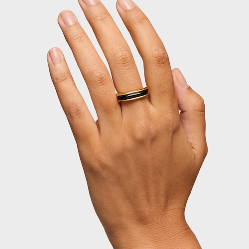 Anillo abierto con baño de oro 18 kt sobre plata y ónix Line
