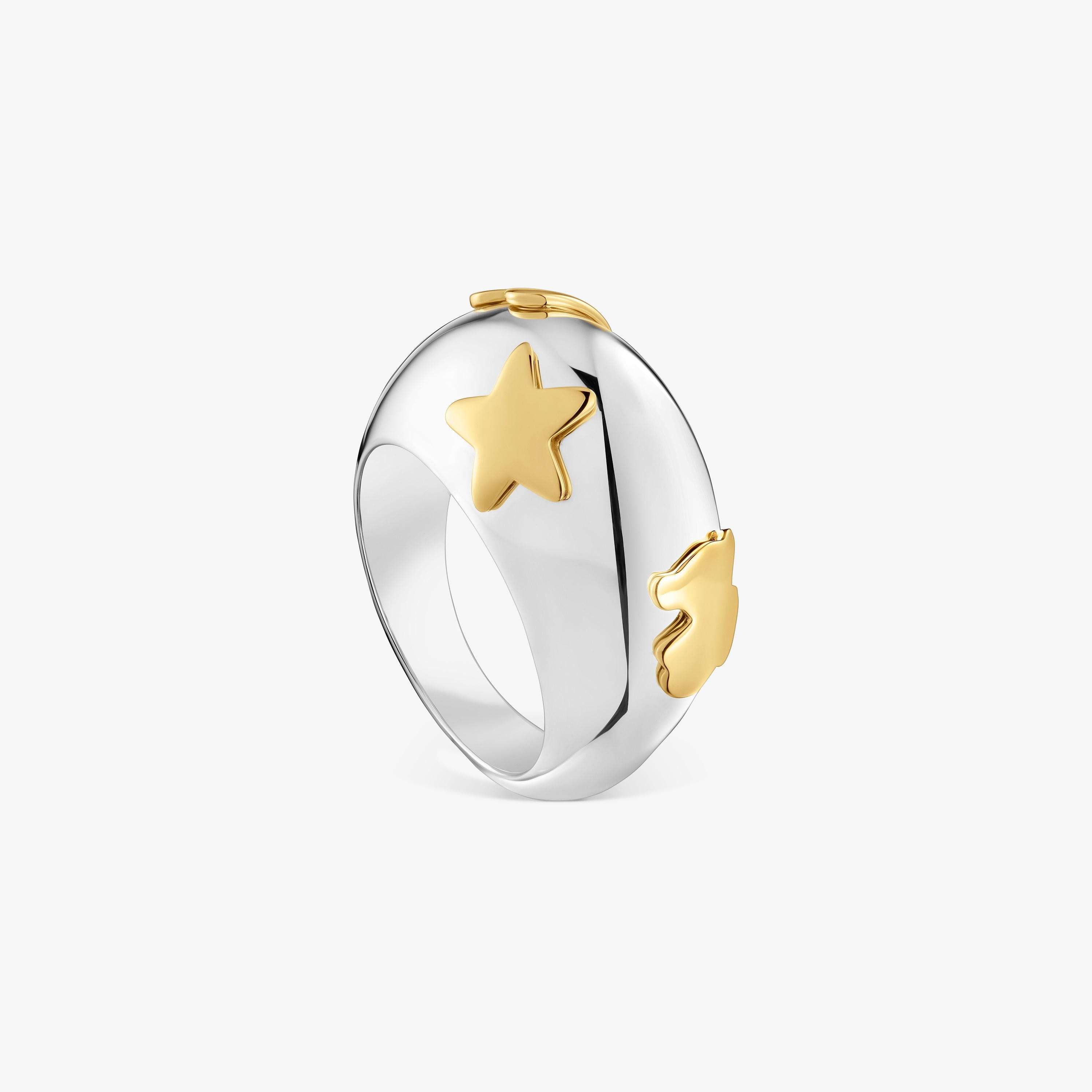 Two-tone dome Ring with motifs Warm