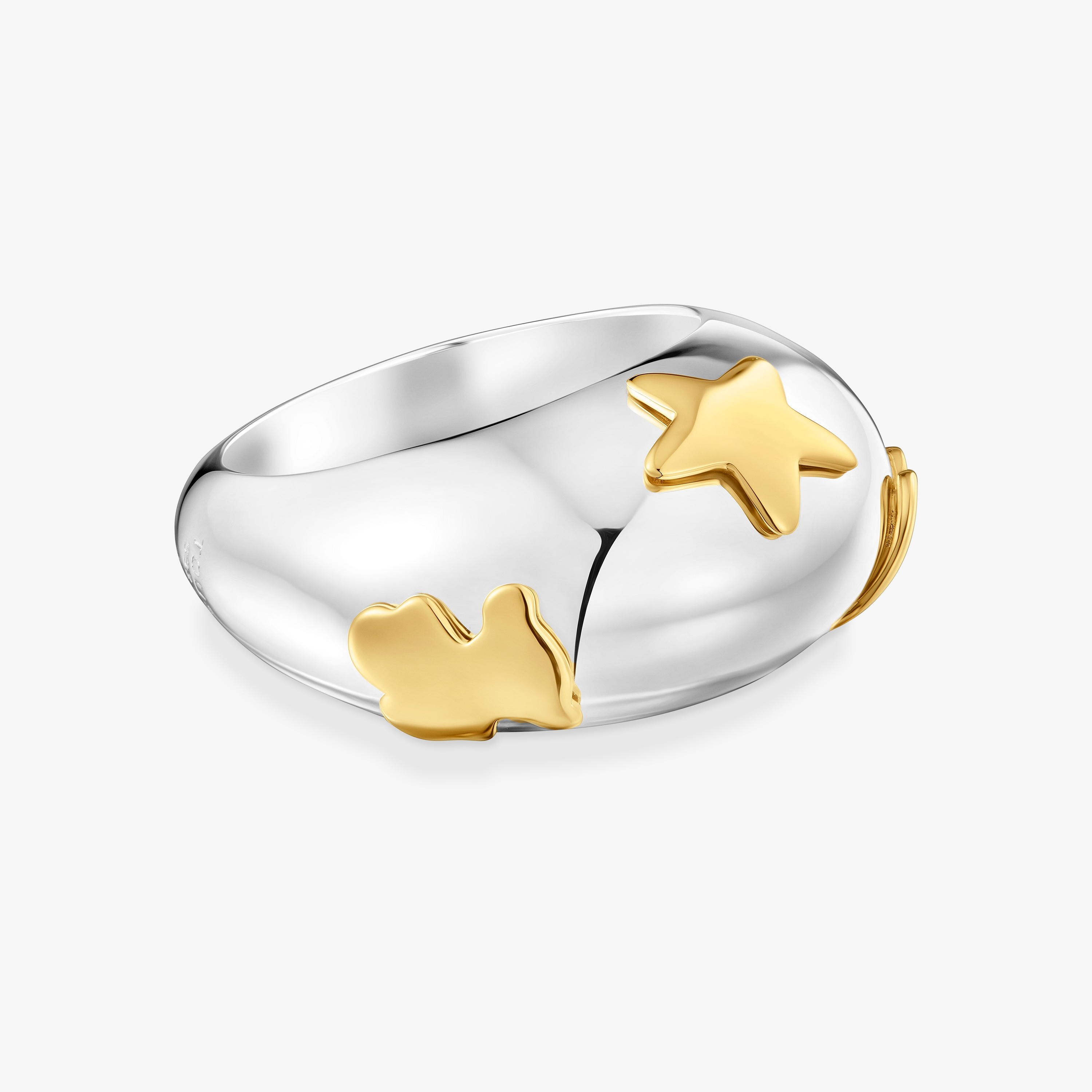 Two-tone dome Ring with motifs Warm