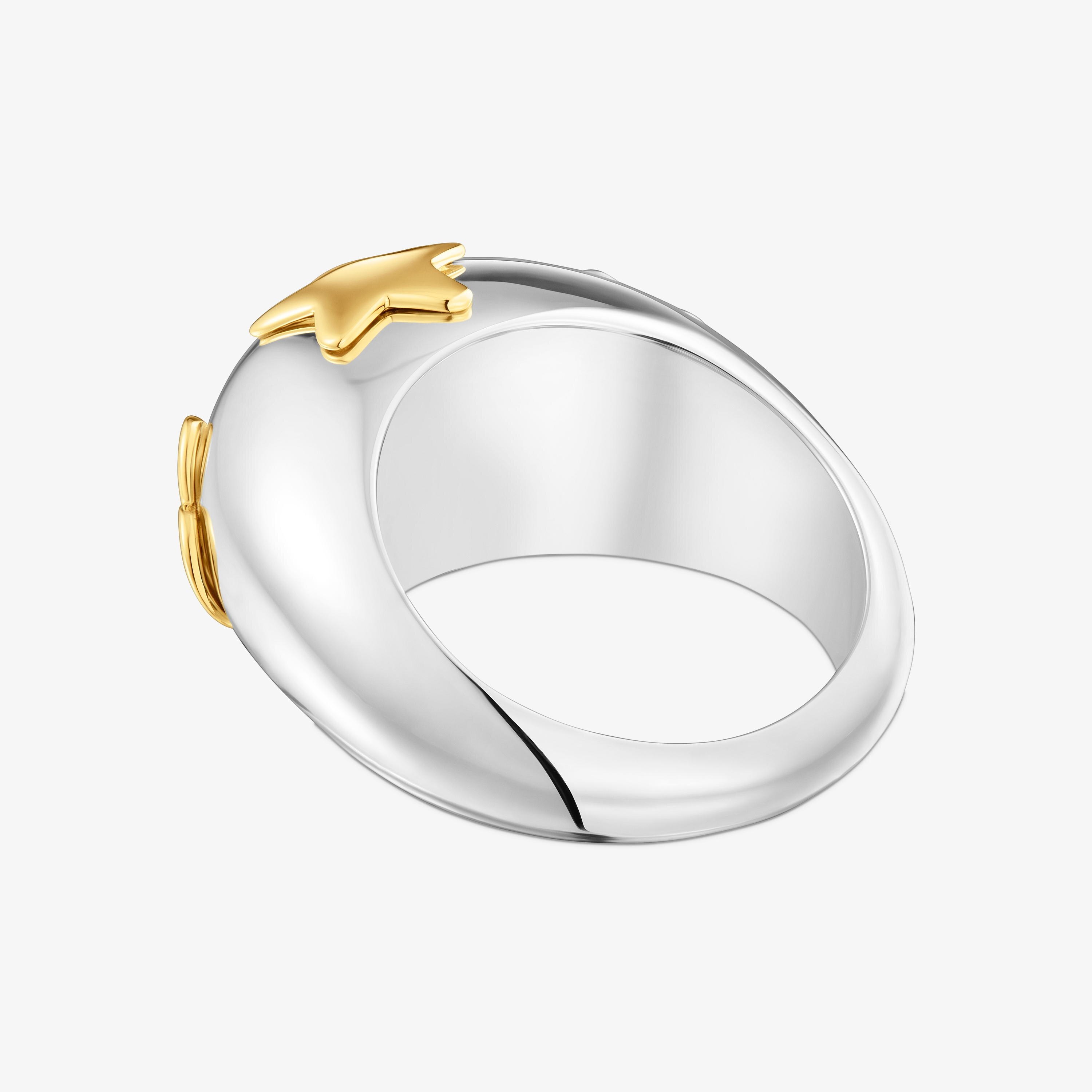 Two-tone dome Ring with motifs Warm