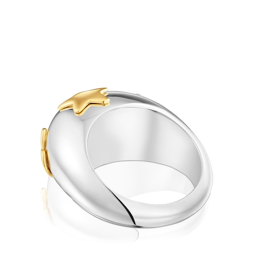 Anillo bicolor abombado con motivos Warm