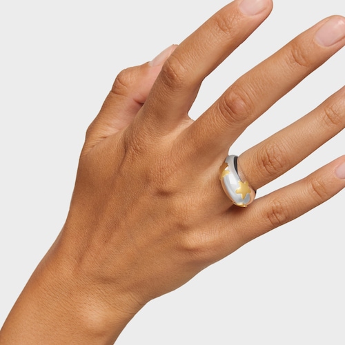 Anillo bicolor abombado con motivos Warm