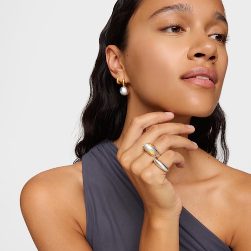 Anillo bicolor abombado con motivos Warm