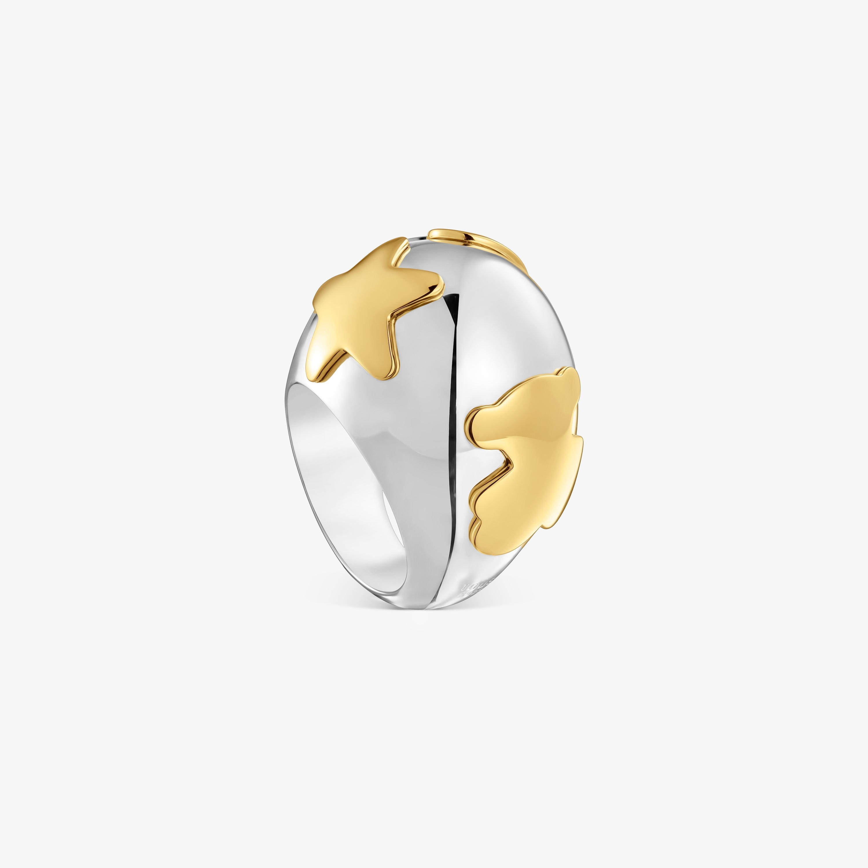 Wide two-tone dome Ring with motifs Warm