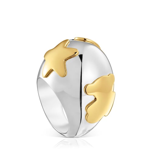 Wide two-tone dome Ring with motifs Warm