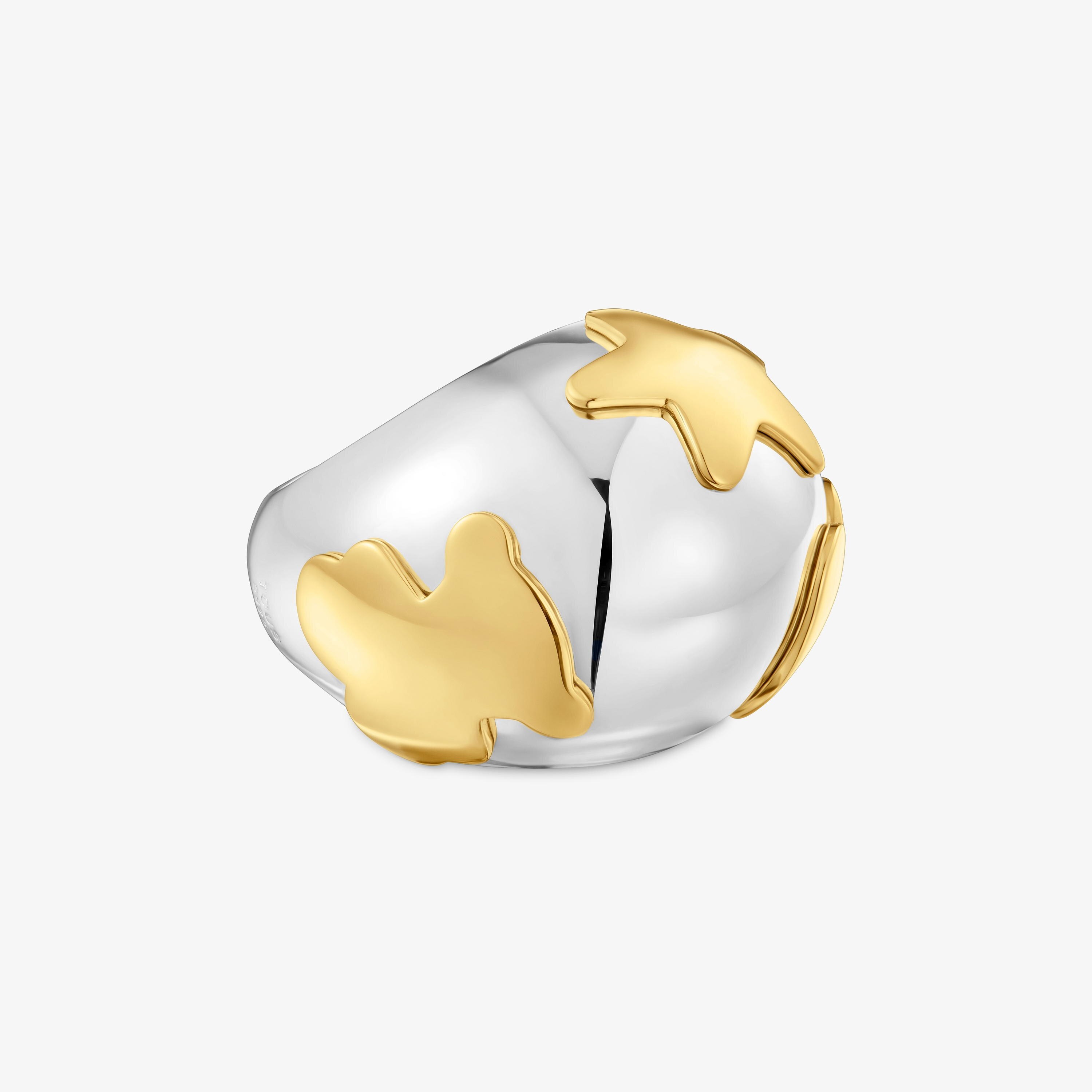 Wide two-tone dome Ring with motifs Warm