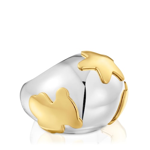 Anillo ancho bicolor abombado con motivos Warm