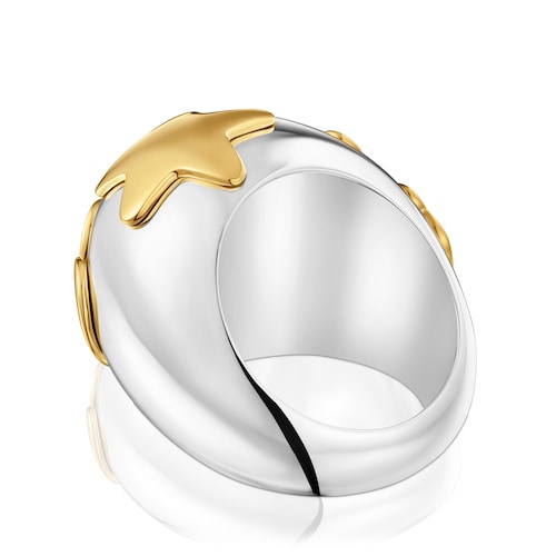 Anillo ancho bicolor abombado con motivos Warm