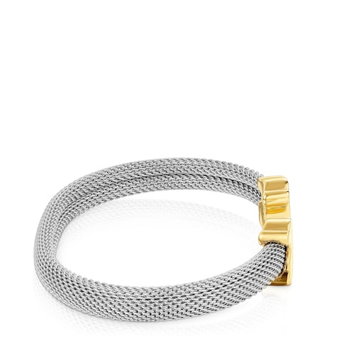 14kt gold and 12 mm steel Bangle Icon Mesh