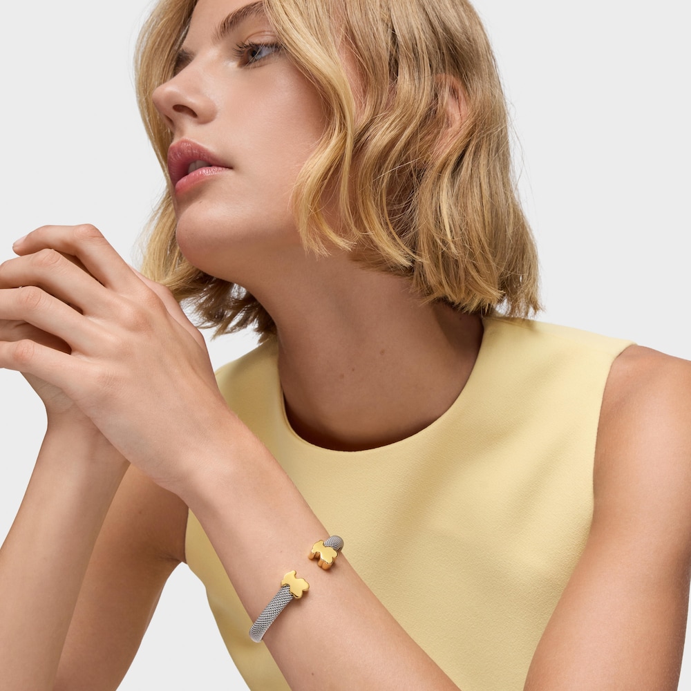 Pulsera esclava de oro 14 kt y acero 12 mm Icon Mesh