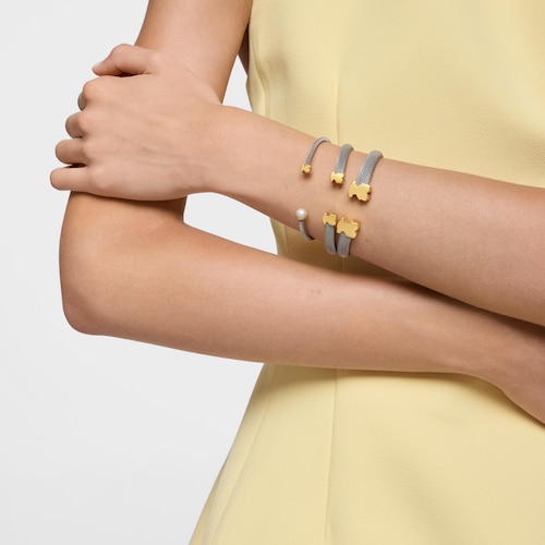 14kt gold and 12 mm steel Bangle Icon Mesh