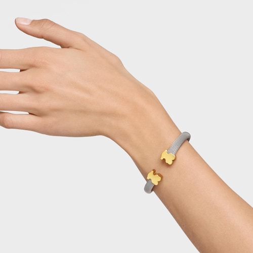 14kt gold and 12 mm steel Bangle Icon Mesh