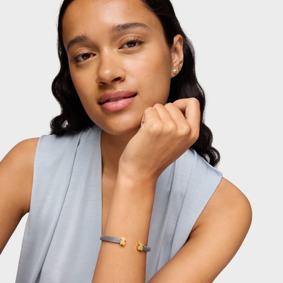 14kt gold and 8 mm steel Bangle Icon Mesh