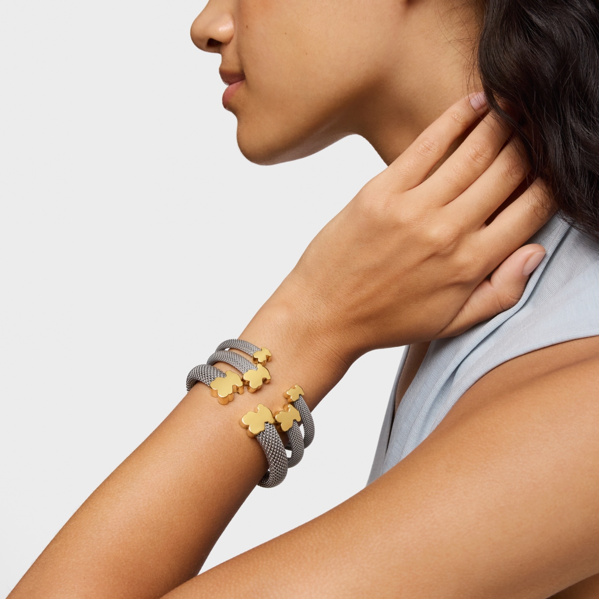 14kt gold and 8 mm steel Bangle Icon Mesh