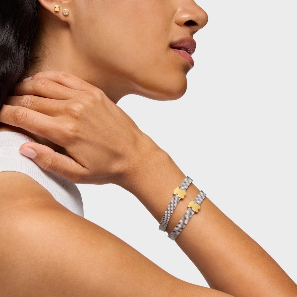 Pulseira em ouro de 14&nbsp;K e a&ccedil;o 12&nbsp;mm Icon Mesh