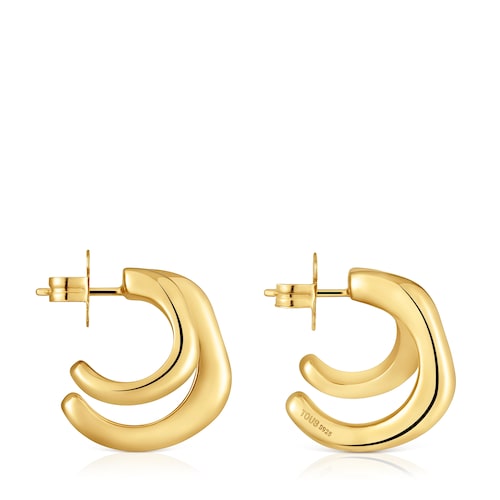 Pendientes doble aro con baño de oro 18 kt sobre plata Line