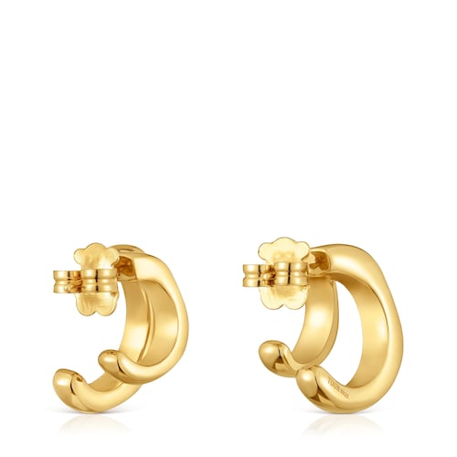 Pendientes doble aro con baño de oro 18 kt sobre plata Line