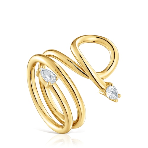 Anillo espiral con baño de oro 18 kt sobre plata y diamantes creados en laboratorio Lio LGD