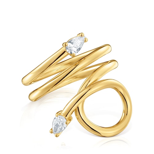 Anillo espiral con baño de oro 18 kt sobre plata y diamantes creados en laboratorio Lio LGD